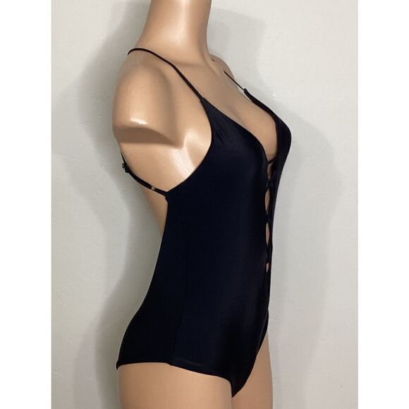 New. BECCA black plunge neck swimsuit. Small - Picture 6 of 14
